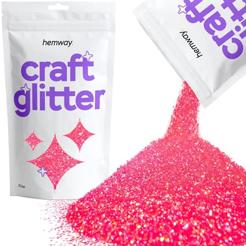 Hemway Craft Glitter - Fluorescent UV Neon Pink | Fine Metallic Sequin Flakes for Resin & Epoxy Crafts | Supplies for Tumblers, Cards, Jewellery, Candle, Hair, Face, Body & Nail Art | 100 g