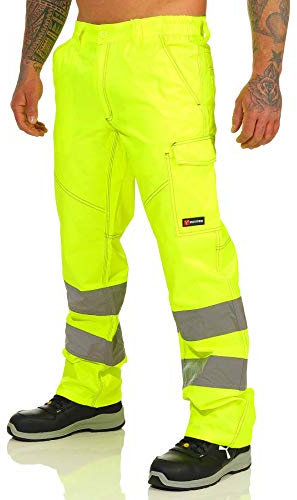 Mivaro Warnschutzhose, Lange Warnschutz Arbeitshose, EN ISO 20471 Klasse 2, Farbe:Gelb, Größe Hosen:L (52-54)