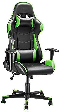 Racing Style Gaming Chair, Office Chair with Lumbar Support Swivel Chair with Armrest PU Leather High Back (without footrest, Green)