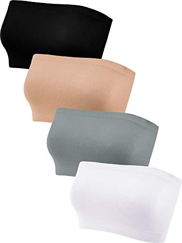 4 Pieces Strapless Bandeau Bra, Seamless Bralettes Stretchy Non Padded Bandeau Tube Top Bra for Women(Small, Elegant Colors)