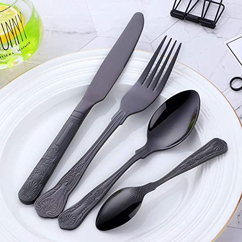 Buyer Star Besteck-Set, Edelstahl, mit Messer/Löffel/Gabel, hochglanzpoliert, spülmaschinenfest, Schwarz, 16-teilig