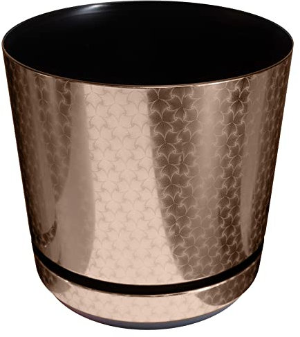 KORAD Blumentopf mit untersatzer - Muster 054 Art-Deco-Bronze - 12 cm - Pflanzkübel aus Hochwertiger Kunststoff - Dekorativer Topf für Pflanzen