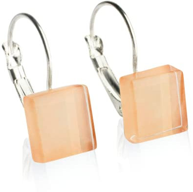 ALEXASCHA® Edelstahlohrringe hängend mit quadratischen Glassteinen • Kurze Ohrhänger mit Klappverschluss • 2cm lang • Steingröße 10 mm x 10 mm x 3 mm (Sandbraun)
