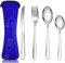Acehome Cutlery Set with Portable Pouch Case, Stainless Steel Flatware Camping Utensil Set with Neoprene Bag for Outdoor Travel Picnic Office School Lunch Box (4 Pcs Blue)
