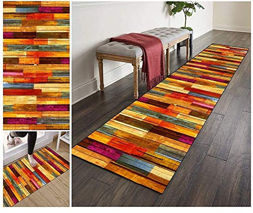 ZVEZVI Teppich Läufer Flur Küche rutschfest Waschbar Holzbrettmuster 40x80cm Bunter Modern rutschfest Waschbar Vintage Kücheläufer Teppichläufer Polyester Meterware Anpassbar