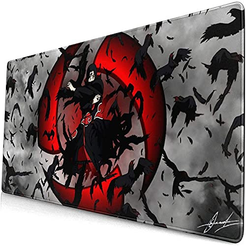 WORKSDUO Anime Akatsuki Uchiha Itachi Sharingan Gaming-Tastatur und Mauspad Großes erweitertes Gamer-Mauspad Rutschfestes Gummi-Vollschreibtisch-Mauspad für Computer-Laptop-Büro 31,5x15,7 Zoll, L