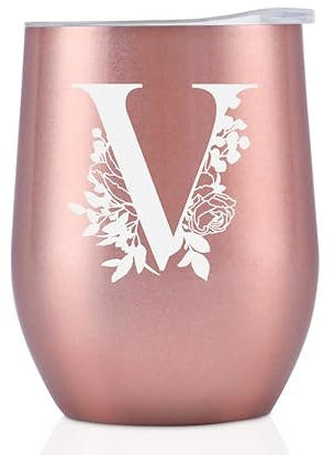 Thermobecher Personalisiert, Geburtstagsgeschenk für Frauen, Personalisierte Geschenke Für Freundin, Schwester, Mütter, Tochter, Tante - Kaffeetasse 340 ml, Kaffeebecher mit Deckel, Roségold, V