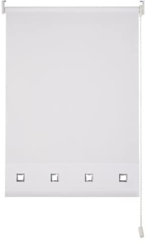 Square Eyelet Windows Roller Blinds Polyester Fabric, Easy Fit Trimmable, Home, Office, Blind with Metal Tube and Child Safe Fittings (Width 180cm x Length 210cm, Light Filtering Shade, White)
