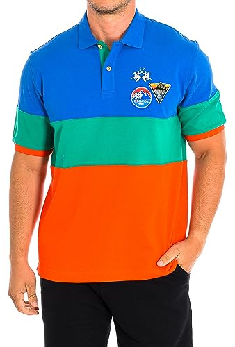 La Martina - Herren-Poloshirt mit kurzen Ärmeln aus 100% Baumwolle im Regular Fit, Fiesta/ClsBl/BrzGren, Man