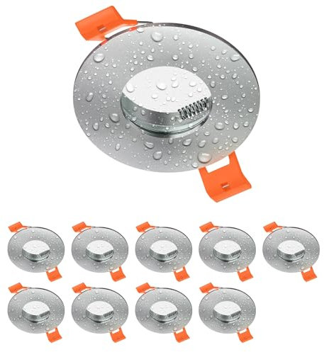 ledscom.de 10 Stück Bad-Deckeneinbaurahmen ERID, Feuchtraum, Badezimmer, IP44, rund, aluminium matt