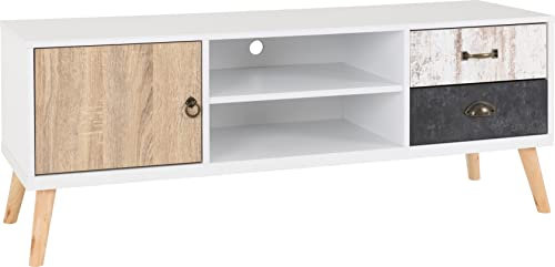 Seconique Nordic 1 Door 2 Drawer Tv Unit in White/Distressed Effect