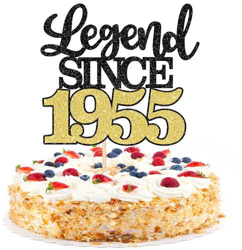 SYKYCTCY 1 Pack Legend Since 1955 Cake Topper Glitter Happy 70th Birthday Cake Pick 70 Fabulous Cake Decorations for Cheers to 70th Birthday Wedding Anniversary Party Supplies Gold (Black Gold, 70th)