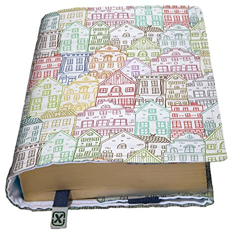 KAPAX FLEX - Cubierta de libro, ajustable para libro de bolsillo, tejido lavable, impermeable, protector de libros para adultos (House)