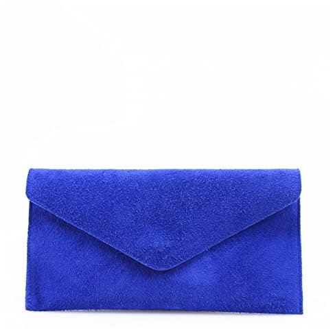 Le11 Genuine Italian Suede Leather Envelope Clutch Bags Party Wedding Purse Handbag Cross Body Bag (Royal Blue)