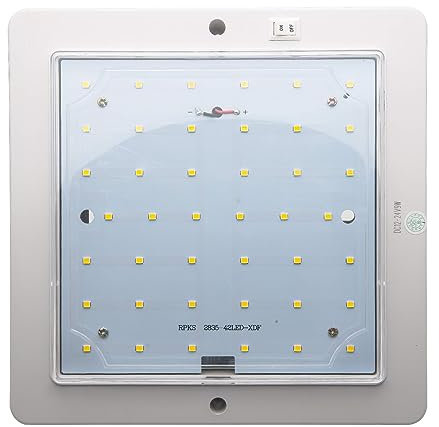 Baceyong Plafoniera Quadrata, 12-24V LED a Risparmio Energetico Camper Van 9W per Caravan, Camper, Barca, Lampada da Tetto - Luce Bianco Caldo