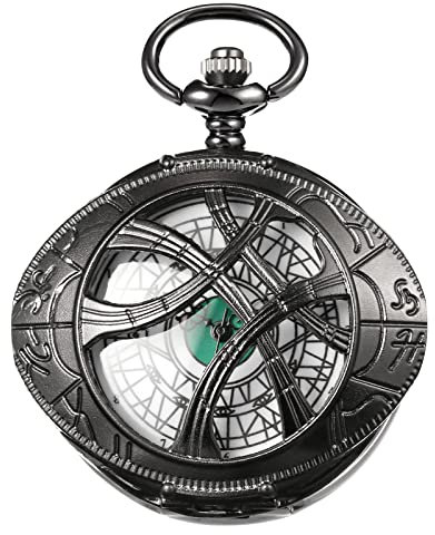 Morfong Filmthema Grünes Auge Design Taschenuhr Quartz Herren Schwarz Taschenuhren für Männer Frauen Kinder Geburtstagsgeschenk Weihnachten Geschenke