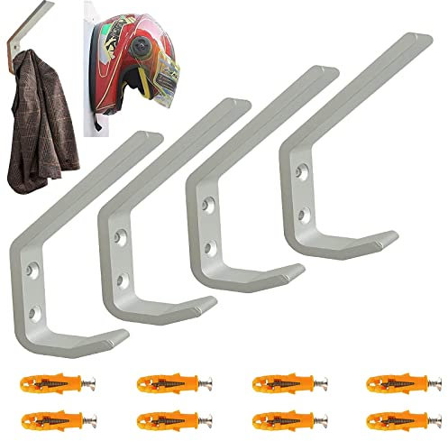 pmsanzay 4 Pack Motorcycle Helmet Holder,Sturdy Aluminium Helmet Display Rack,Jacket Hanger,Wall Mounted Helmet Storage Hook for Glove, Keys,Coat,Backpack - with mounting Screws,No Helmet