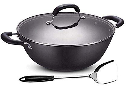 PURRL Woks antiadhésifs et poêles à frire avec couvercle, panier à frire et grille vapeur, poêle wok en cuivre antiadhésif avec couvercle little surprise