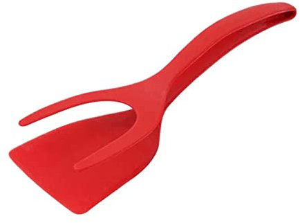 Lovelegis Spatola per uova fritte - paletta - pinze - barbecue - per girare le uova - pancake - crepes - frittelle - resistente al calore - colore rosso