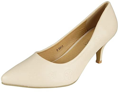 Ladies Pointy Court Shoes Womens Office Party Bridal Cushioned High Heel Size Beige 5
