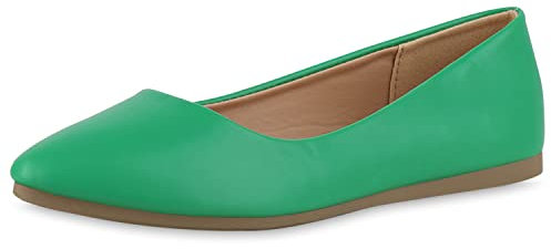 VAN HILL Damen Klassische Ballerinas Freizeit Schuhe Flache Slippers Basic Schupfschuhe Leder-Optik Büro Abendschuhe 211140 Grün 38