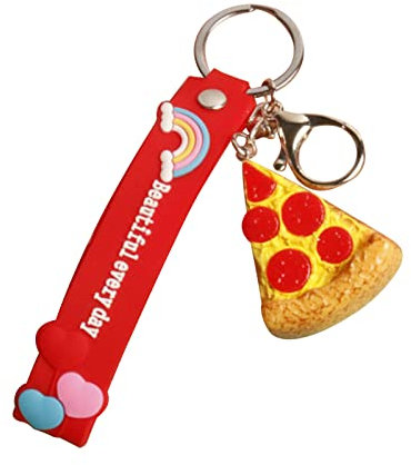 Yowablo Simulation der Pizza-Persönlichkeit, Spaß, Antilost-Schlüsselanhänger, Studententasche mit Pizza-Anhänger Alarmanlage Schlüsselanhänger