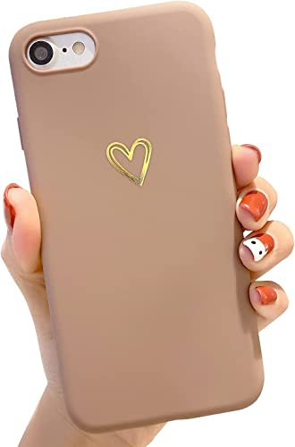 ZTUOK Handyhülle Kompatibel mit iPhone 6/6s Hülle Mädchen süß Herz Schutzhülle mit Kameraschutz stoßfest Ultra Dünn Silikon Weiche Flüssige Silikonhülle für iPhone 6/6S 4.7＂ (Braun)