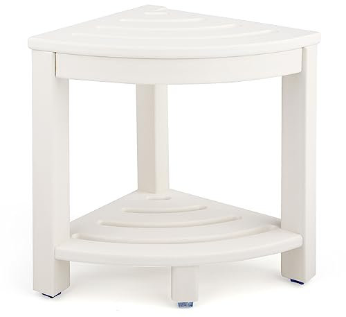 Apolimi Tabouret de douche d'angle en polyéthylène haute densité, banc de douche avec étagère de rangement pour les pieds de rasage, spa, repose-pieds pour salle de bain, petit endroit (blanc)