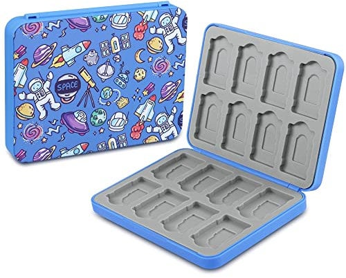 QIANRENON 16 in 1 Game Cassette Magnetic Organizer Case Micro SD Game Card Storage Case, Holds 16 Switch Card+16 MicroSD Card, Storage NDS Switch OLED Switch Lite Card, Blue (Astronomical Pattern)