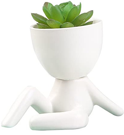 Tita-Dong Creative Human Shaped Flower Pots, Ceramic Succulent Planters, White Ceramic Pots for Home Office Decor (#5)