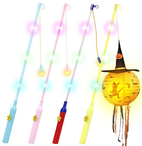 Laternenstab Kinder LED, 4 Stück Laternenstab mit LED für St. Martin, Elektrische Laternenstäbe, Elektrischer Laternenstab für Kinderpartys, Sankt Martin, Halloween, Kostümpartys, Laternenumzug