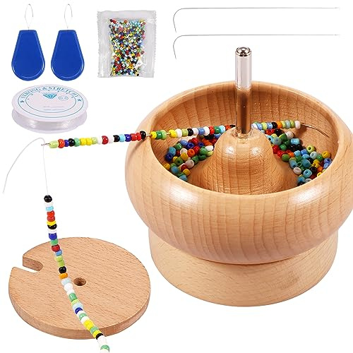 Airener Wood Bead Spinner, Making Clay Holder, Waist Beads Kit with 2 Beading Needles 500 Color for Jewelry Bracelet Maker Stringing Crafting