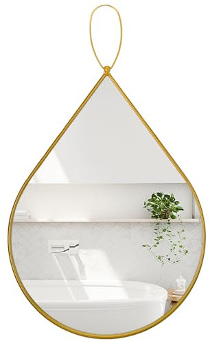FEUFOAM Gold Wandspiegel Metall gerahmt Tröpfchen Spiegel Moderne Wand Kunst Spiegel Wand montiert unregelmäßige Spiegel für Bad Wohnzimmer Schlafzimmer Home Decorative 50 x 40 cm