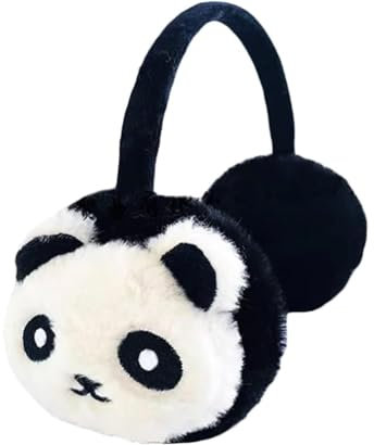 SJTJSPX Cache-oreilles pour fille et garçon - En peluche - Coupe-vent - Motif panda - Mignon - Pour enfants - Accessoire d'hiver - Automne - Hiver - Pour ski et cyclisme, Noir/blanc, 13 cm