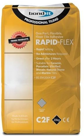 Bond It Rapid-Flex Tile Adhesive Rapid Fast Setting Floor Wall Ceramic - Grey (20Kg)