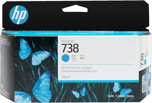 HP 738 Cyan, Original Druckerpatrone | Tinte für DesignJet, 130 ml (498N5A)