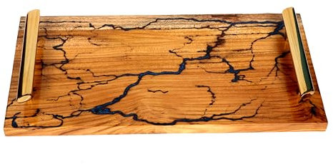 Serviertablett aus Holz mit Griff Designer Platte für Frühstück – Rechteckiges Epoxidharz Teakholz Serviertablett für Mittagessen, Abendessen, Vorspeisen, Terrasse, Couchtisch, Party Essen