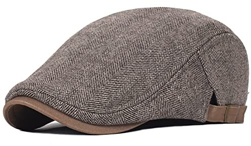 FICORD Schiebermütze Herren Große Größe Ballonmütze Herren Winter Dicke Warme Vintage Fischgrätenmuster Streifen Baskenmützen Gatsby Flacher Hut Schirmmütze Verstellbar,Orange,59-63 cm