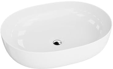 LAVITA Lavabo da appoggio, ovale, senza troppopieno e foro per rubinetto, in porcellana di alta qualità, 59,5 x 43 x 13,5 cm, bianco