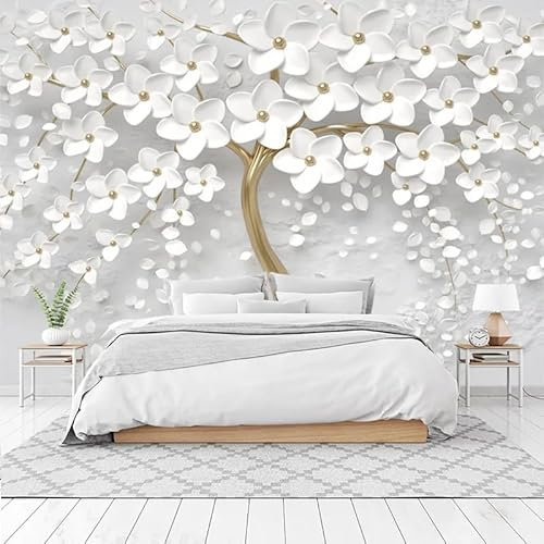 Papier Peint L'Arbre Blanc Doré Papier Peint Panoramique Papier Peint Intissé pour Salon Chambre Couloir Tapisserie Murales Papier Peint 3d Papier Peint Décoratif Murale 274x254cm