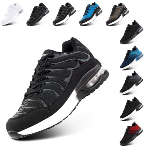 Hitmars Baskets Homme Femme Chaussures de Sport Running Coussin d'air Sneakers Légères Chaussures de Marche Course Respirantes Fitness Jogging Outdoor Gym Noir Blanc EU 39