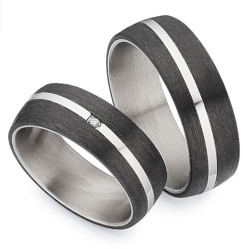 123traumringe Eheringe in Carbon & Titan I Partnerringe mit Brillant & Etui I Gravierbare Eheringe mit Ringgröße 50-70 mm I Hochwertige Verlobungsringe in 7 mm Breite & 2,1 mm Stärke I P30