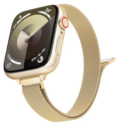 Schmal Armband für Apple Watch Armband 40mm 41mm 38mm 44mm 45mm 49mm 46mm 42mm Herren/Damen,Dünn Milanaise Magnet Metall Edelstahl Band für iWatch Series 10 9 8 SE 7 6 5 4 3 Ultra/2 Apfelband