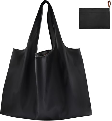 FenFang Bolsa de la Compra Plegable Grande, Bolsa de la Compra Reutilizable, Shopping Bag Tela, Bolsas de Compra Supermercado, Portátil, Estable, Lavable, Resistente, Ecológica (Negro Sólido)