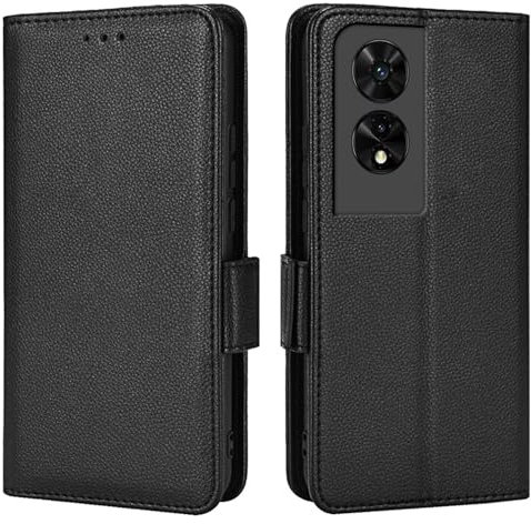 Topme Étui en Cuir pour TCL 505 (6.75 inches), [ Coque de Téléphone Série Motif Litchi Simple] - Noir