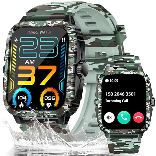 JELLOO Military Smart Watch für Männer (Antwort/Anruf), 1,85 Zoll HD Outdoor Tactical Sports Rugged SmartWatch, 110 Sports Modi Fitness Tracker mit Herzfrequenz SPO2 Sleep Monitor