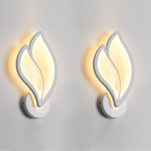 LIGKIN 2PCS Applique Murale Intérieur LED 12W, Applique Murale Forme de Feuille Lampe Murale Moderne Acrylique Veilleuse pour Chambre à Coucher Enfant Bureau Couloir Salon, Blanc Chaud