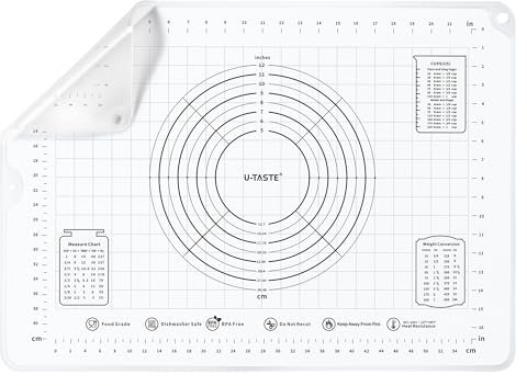 U-Taste Flüssigsilikon-Backmatte: 50x70 cm Extra Große BPA-freie Gebäckmatte Antihaftbeschichtetes Teig-Rollmatte kneten mit klaren Maßen für die Herstellung von Keksen Pizza Fondant (Transparent)