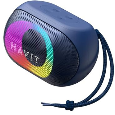Havit Kabelloser wasserdichter tragbarer Bluetooth-Lautsprecher mit immersivem Stereo-Sound, RGB-Beleuchtung, Freisprechen, dynamische Lichteffekte, perfekt für Partys, Abenteuer und den Heimgebrauch