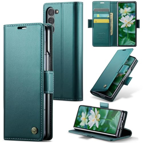 Rerzoiro Handyhülle für Samsung Galaxy Z Fold 6 Hülle, Premium PU Lederhülle Klappbar Flip Case [RFID Blocker] Tasche Magnet Kartenfach Klapphülle Schutzhülle für Samsung Galaxy Z Fold 6, Türkis